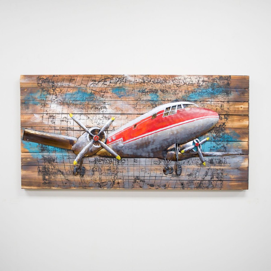 3D Steel on Timber Wall Art - Aeroplane