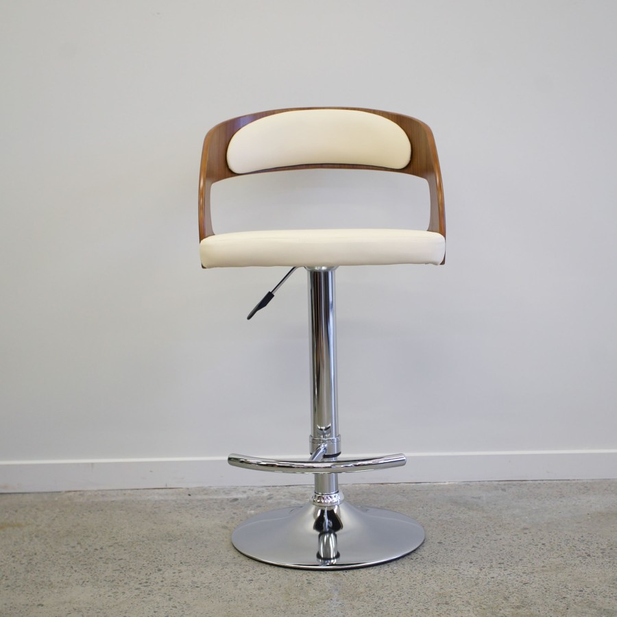 Brooklyn Curved Back Bar Stool - Cream/Chrome