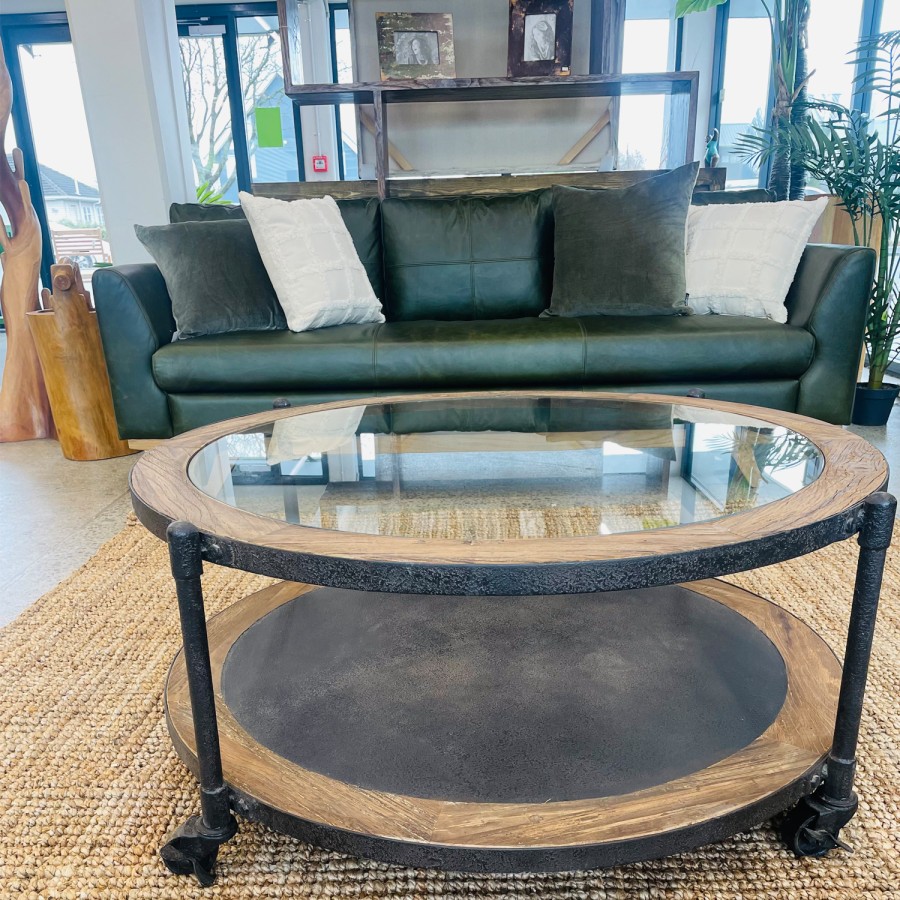 Carlo Glass Top/Metal Shelf Round Coffee Table