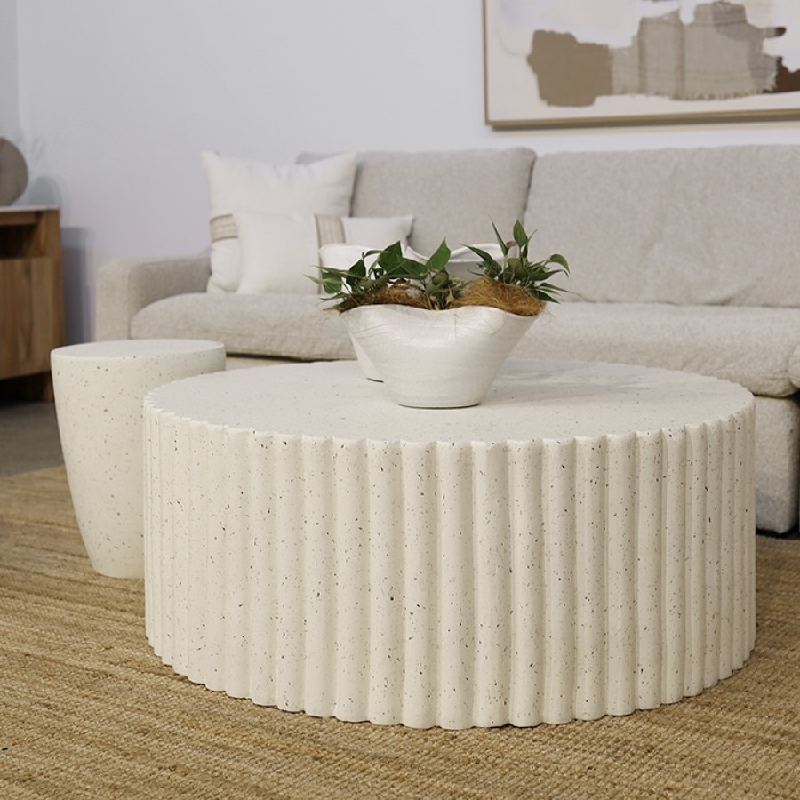 Rocco Round Coffee Table - White Fleck