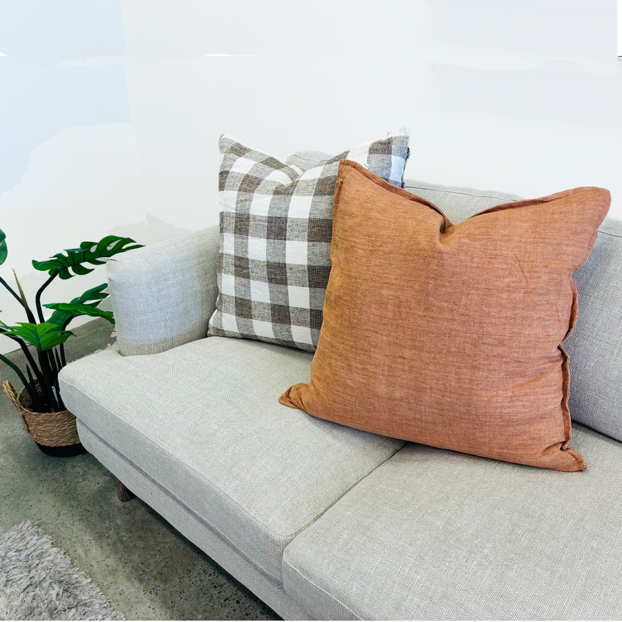 Cambridge Feather Filled Cushion - Brown/Natural Check