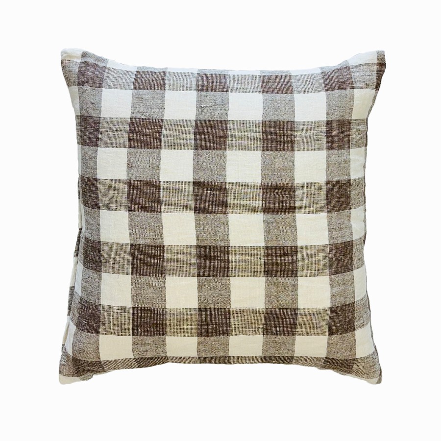 Cambridge Feather Filled Cushion - Brown/Natural Check