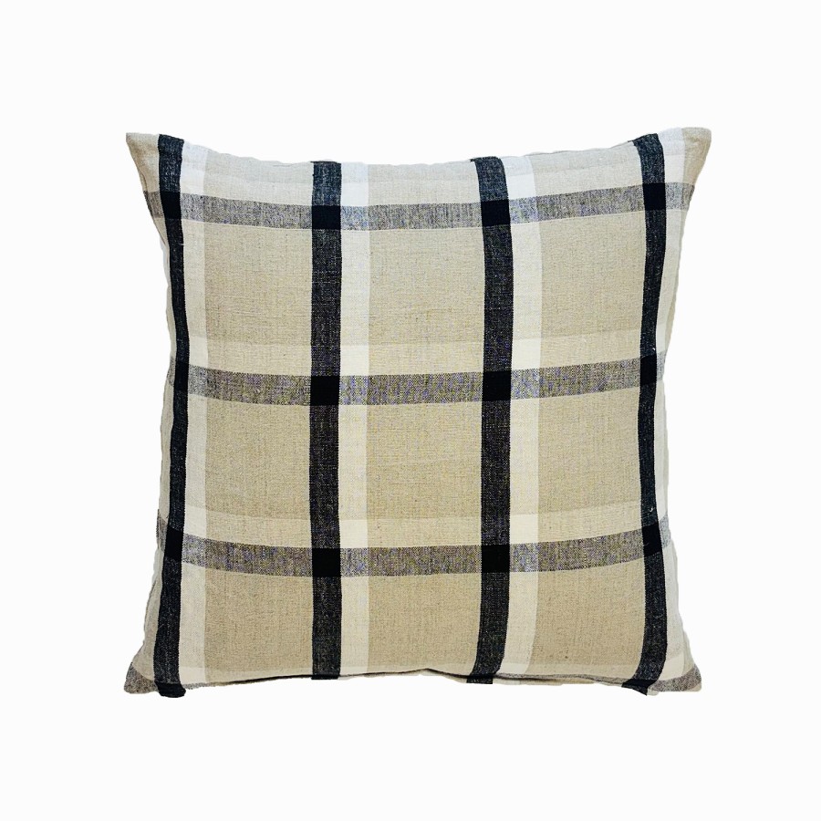 Cambridge Feather Filled Cushion - Natural/Black Check