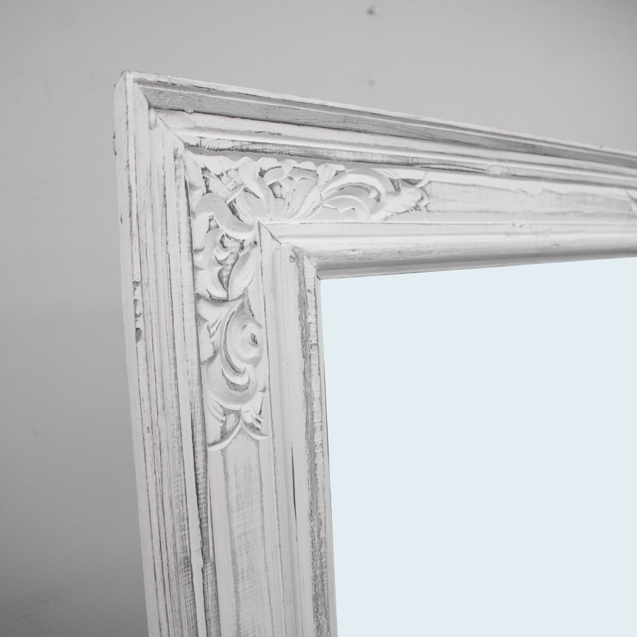 Carved Free Standing Mirror - White Wash