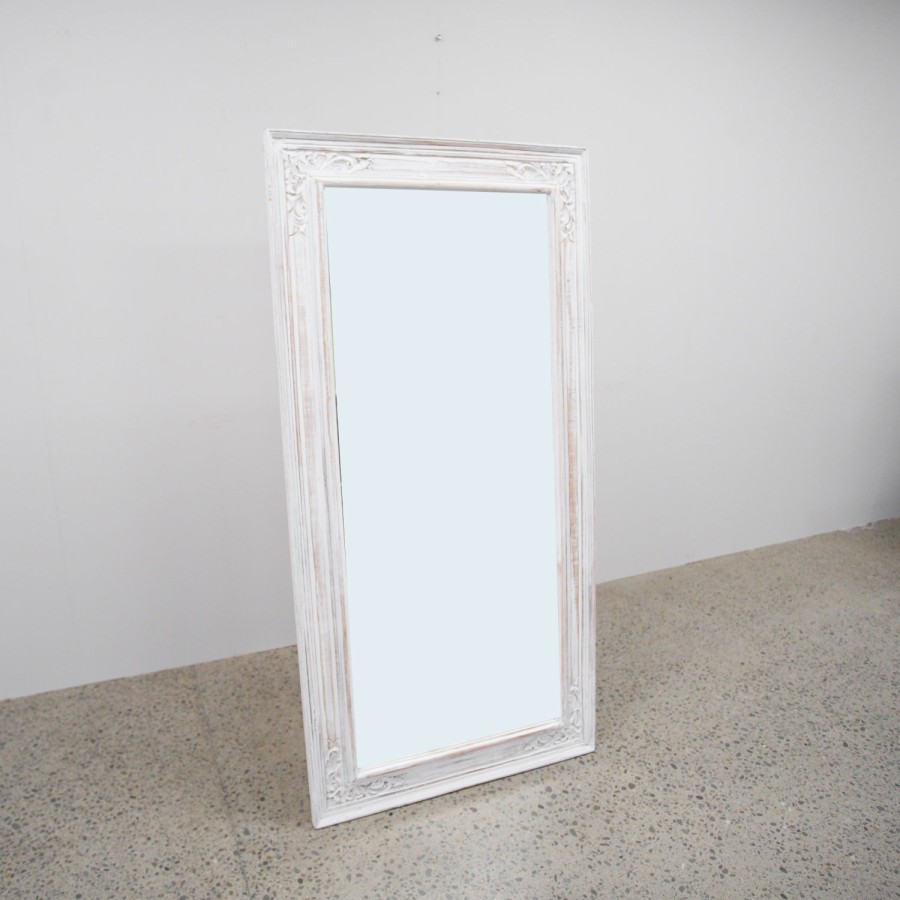 Carved Free Standing Mirror - White Wash