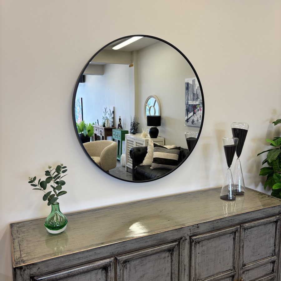 Marcel Round Metal Framed Mirror - Black