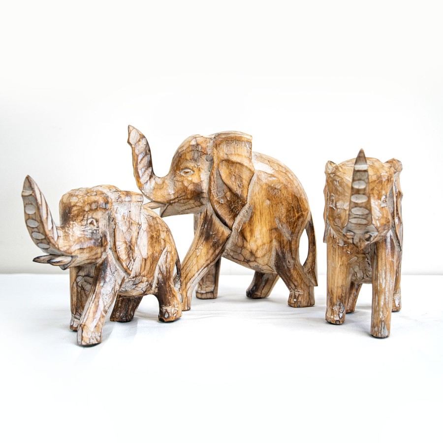 Carved Set of Timber Elephants
