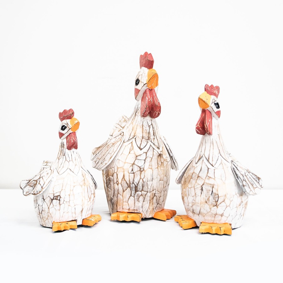 Set of Wooden Chickens - Whitewash