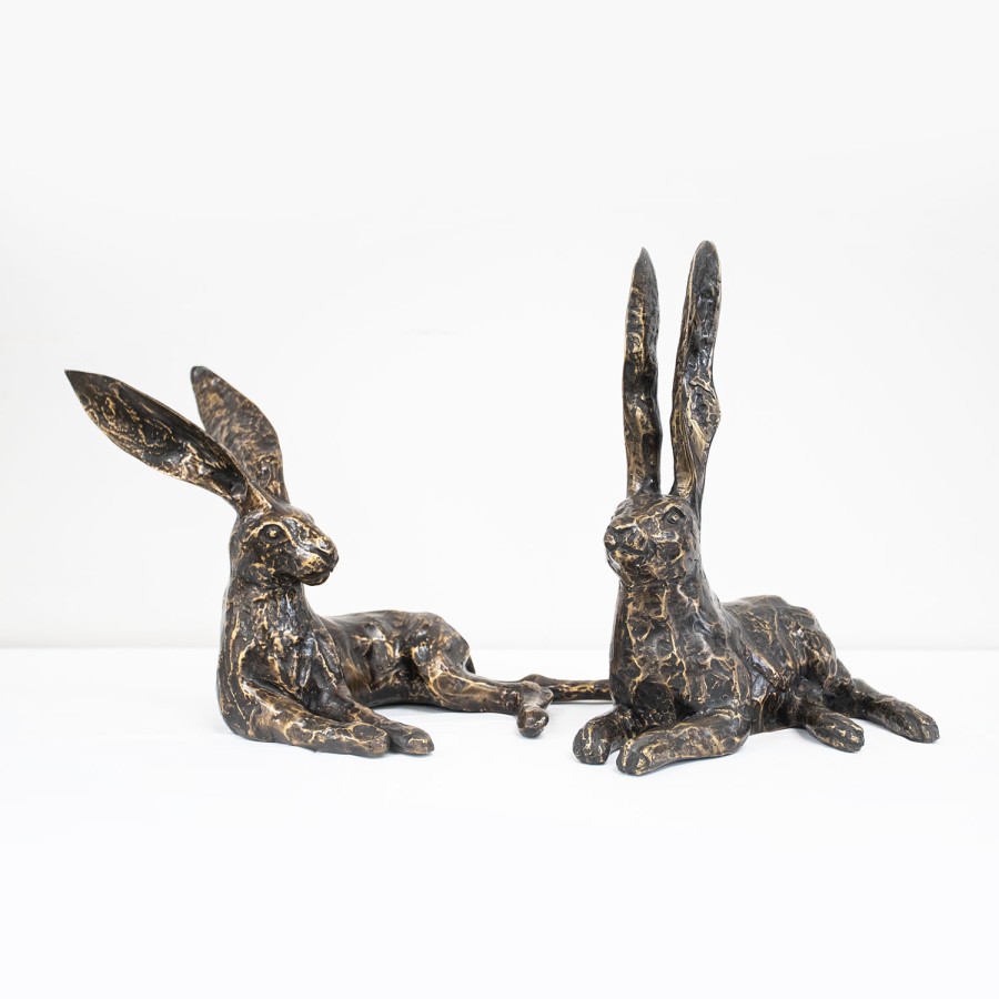 Polished Bronze Hare Sculpture - Relaxed