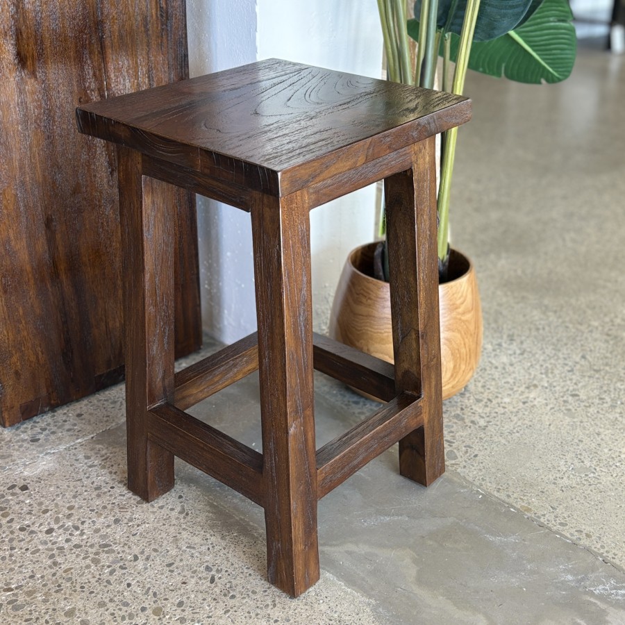 Square Top Stool - Rustic Teak