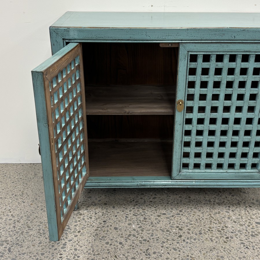 Lattice 2 Door Cupboard - Duck Egg Blue