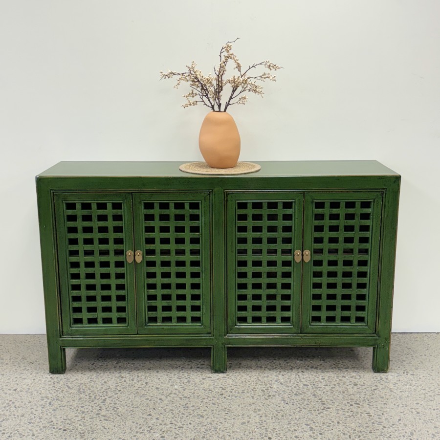 Lattice 4 Door Sideboard - Emerald Green