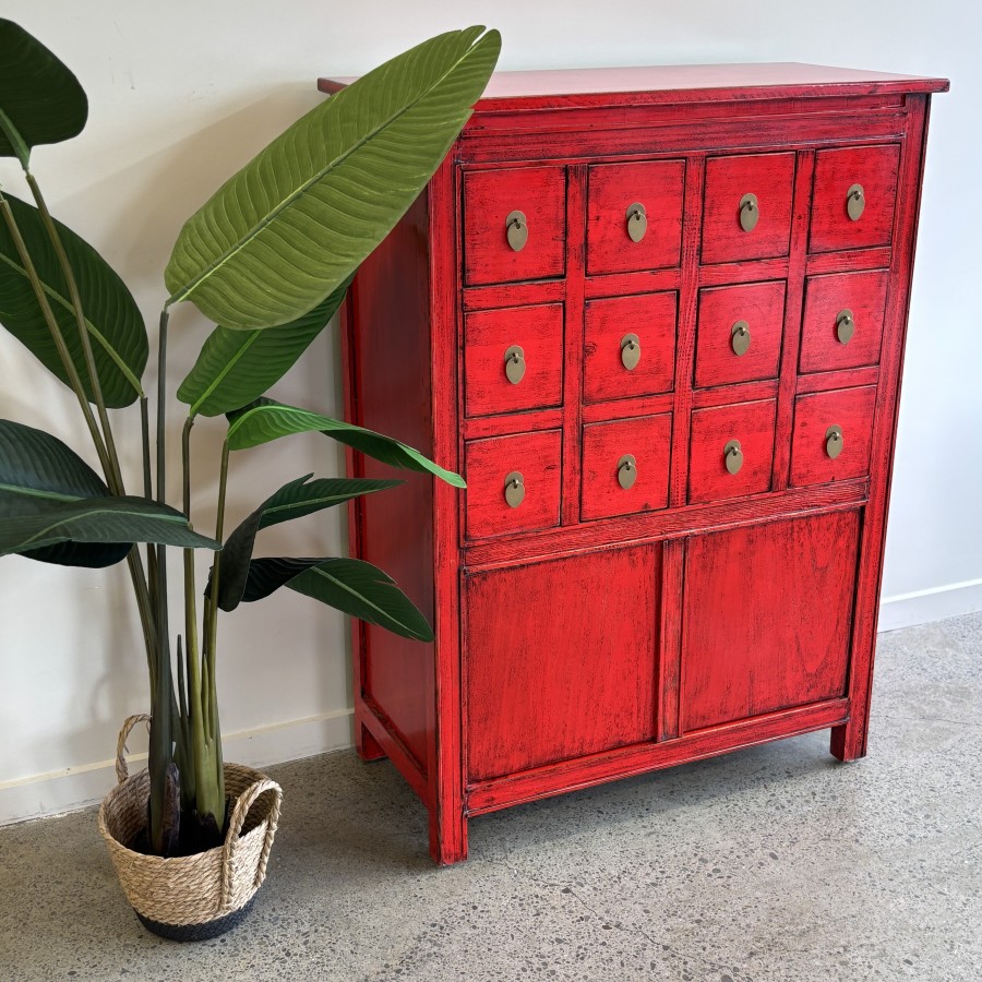 Oriental Medicine Drawers - Red