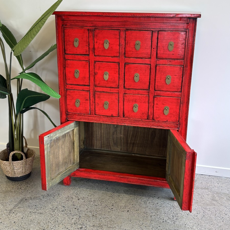 Oriental Medicine Drawers - Red