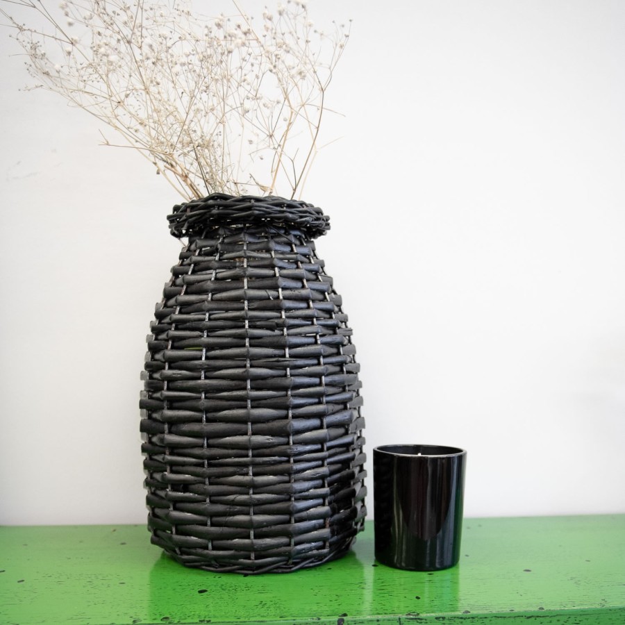 Woven Wicker Vase - Black