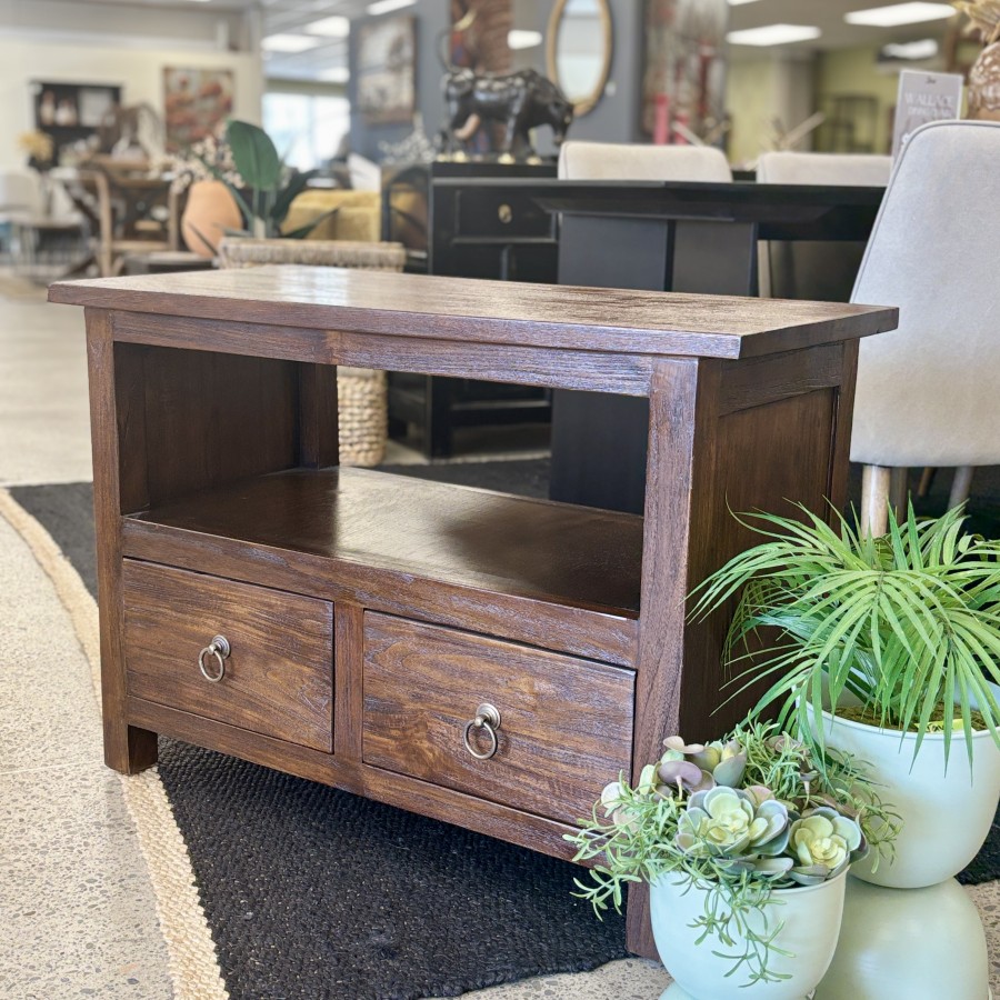 Classic Rustic Teak TV Stand - 90cm