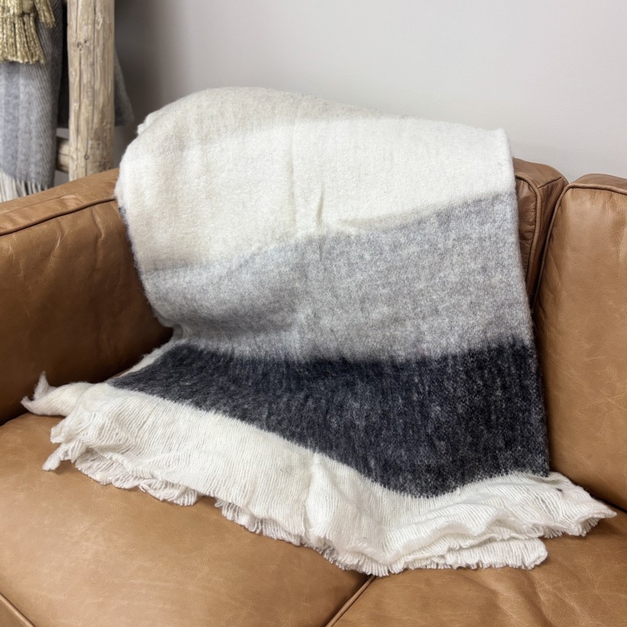 Bliss Wool/Mohair Throw - Stone Black, Grey, Cream