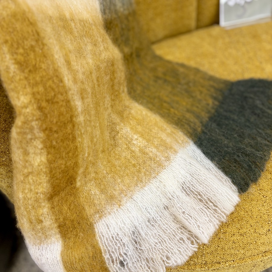 Bliss Wool/Mohair Throw - White + Mustard