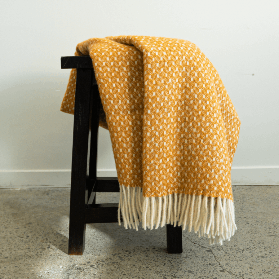 Woola 100% NZ Wool Throw - Mustard Honeycomb