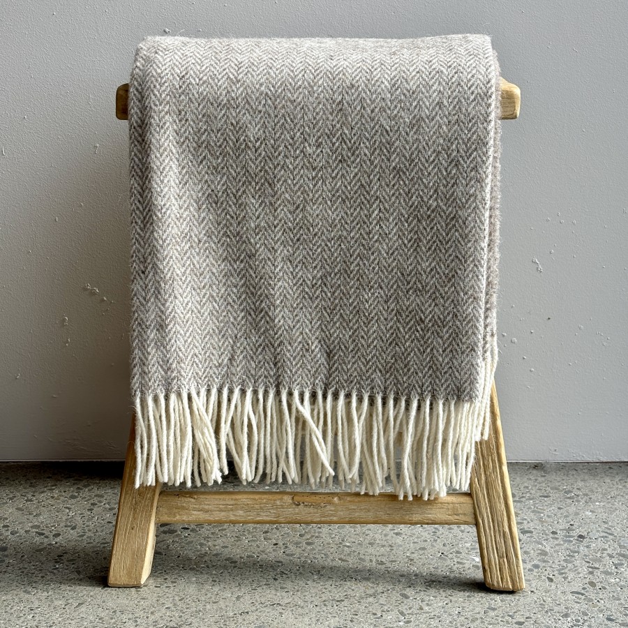 100% NZ Wool Throw - Natural Herringbone