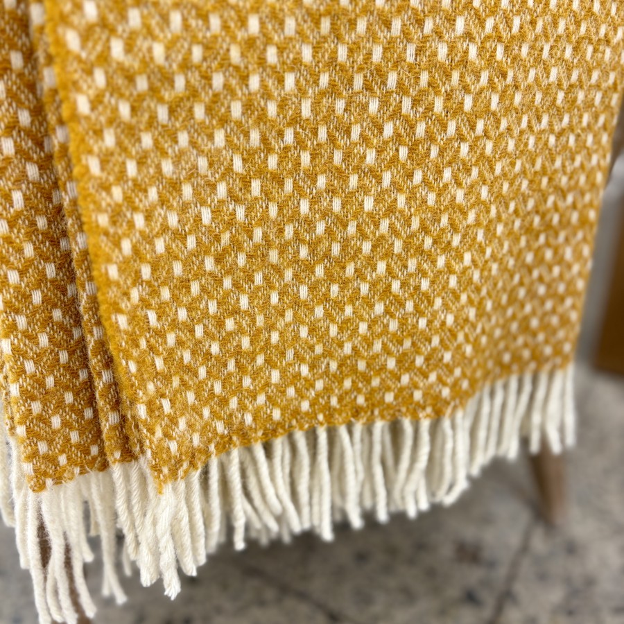 Woola 100% NZ Wool Throw - Mustard Honeycomb