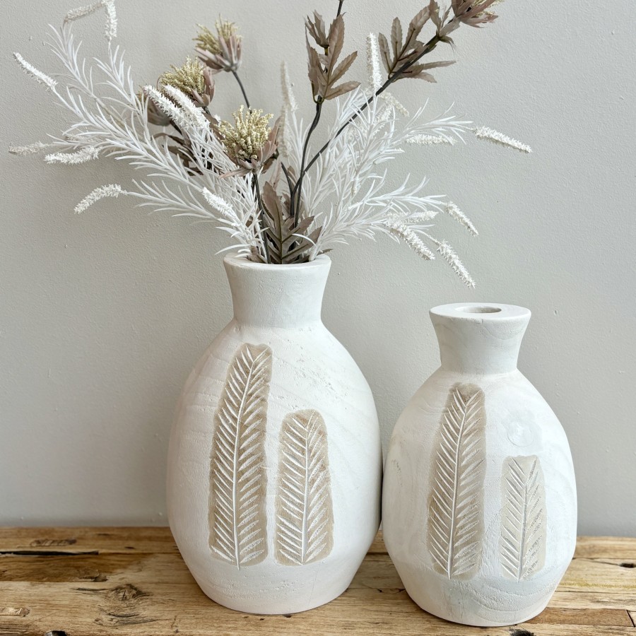 Palm Wooden Vase - White & Natural