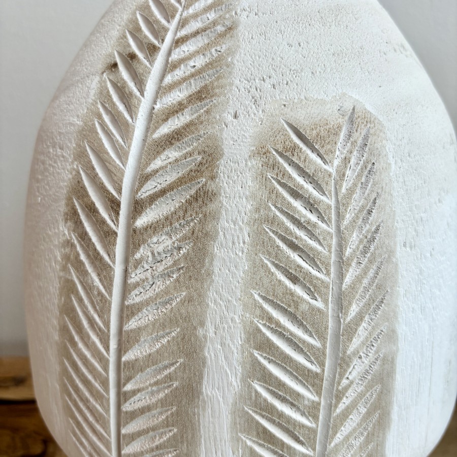 Palm Wooden Vase - White & Natural