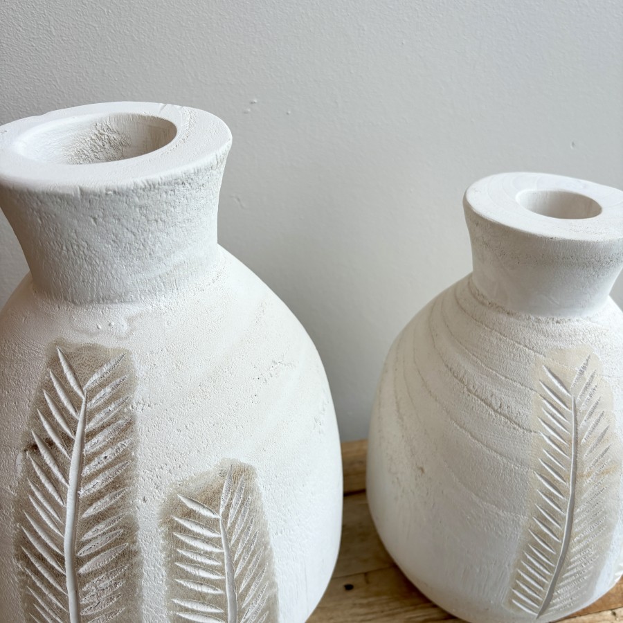 Palm Wooden Vase - White & Natural