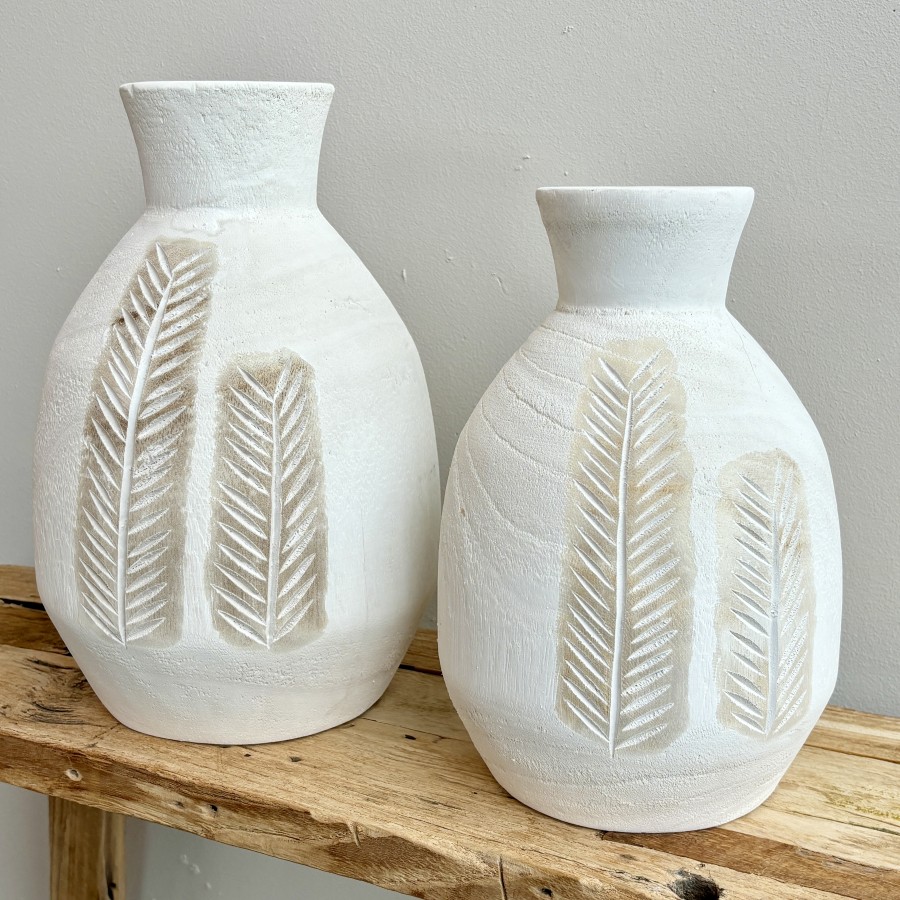 Palm Wooden Vase - White & Natural