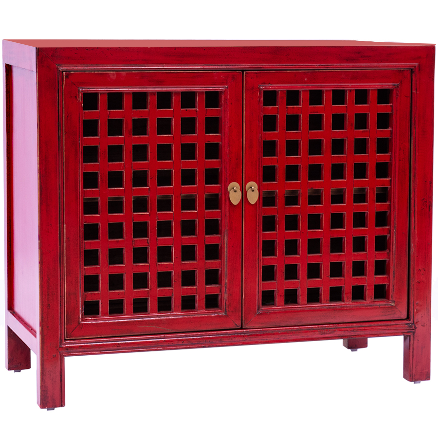Far East Lattice Door Cupboard - Red